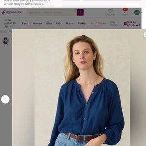 Faherty Tried & True Easton Blouse - Deep Blue Lagoon Wash Size M